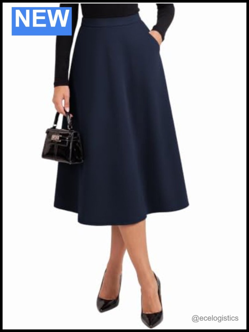 Women's High Waisted Midi Skirt A-Line Vintage Swing Skirt with Pockets
